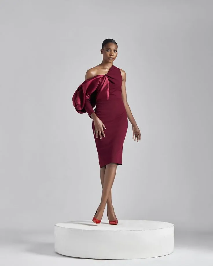MEGAN, our burgundy mini dress adorned with luxurious satin accents, exudes  elegance and sophistication. Perfect for