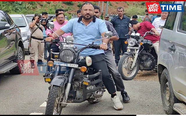 Assam sports minister Bimal Borah during an inspection of the damage  