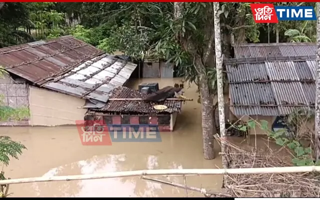 Houses submerged under water   