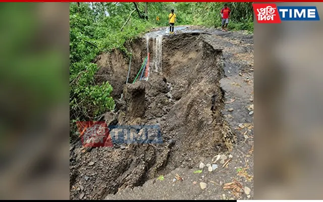 Part of a road washed away due to landslides  