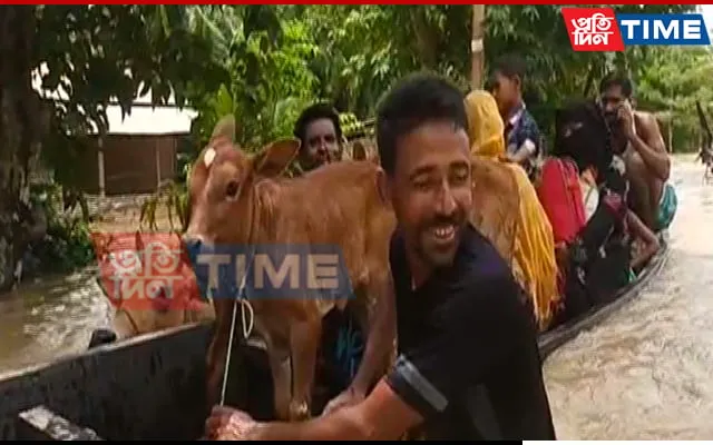 Residents along with their domestic animals moved to relief camps due to flood  