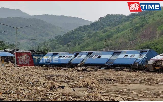 A derailed train at the new railway station in Dima Hasao  