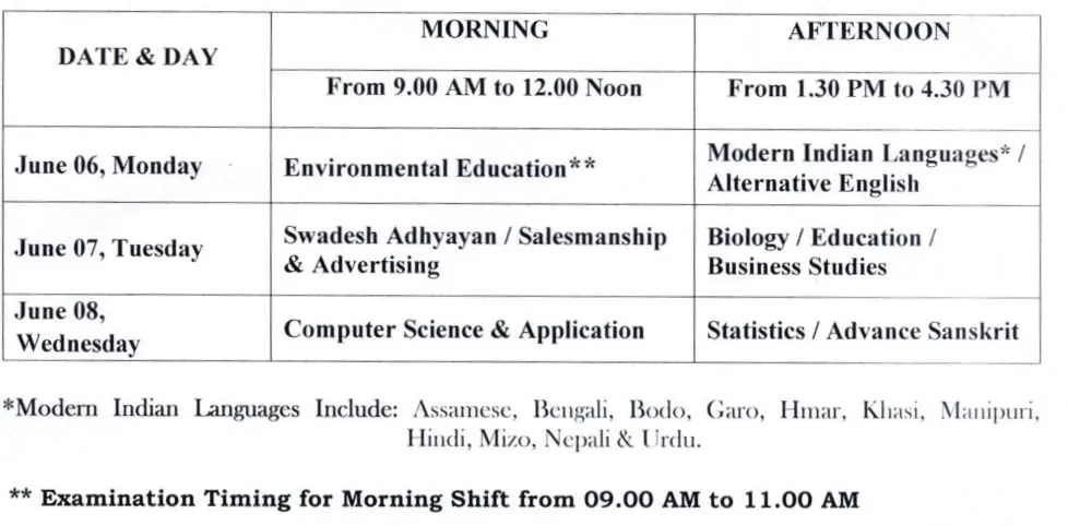 The schedule  