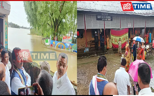 Cabinet minister Ashok Singhal visited flood affected areas in Cachar district  