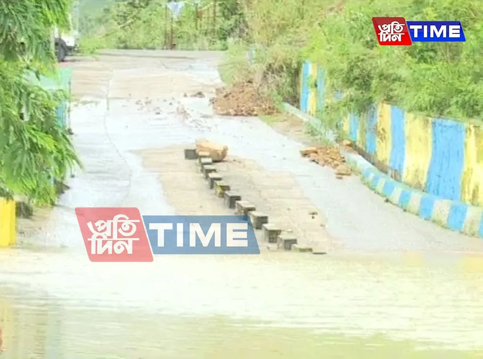 Entry towards New Haflong Railway Station inundated under flash floods  