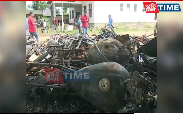 Several vehicles were gutted in yesterday's fire at Batadrava police station  