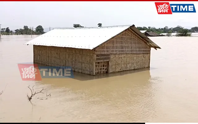 Flood waters in Kampur in Nagaon district of Assam  