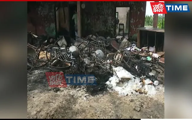 Arms and ammunition were burnt down in yesterday's fire at Batadrava police station  