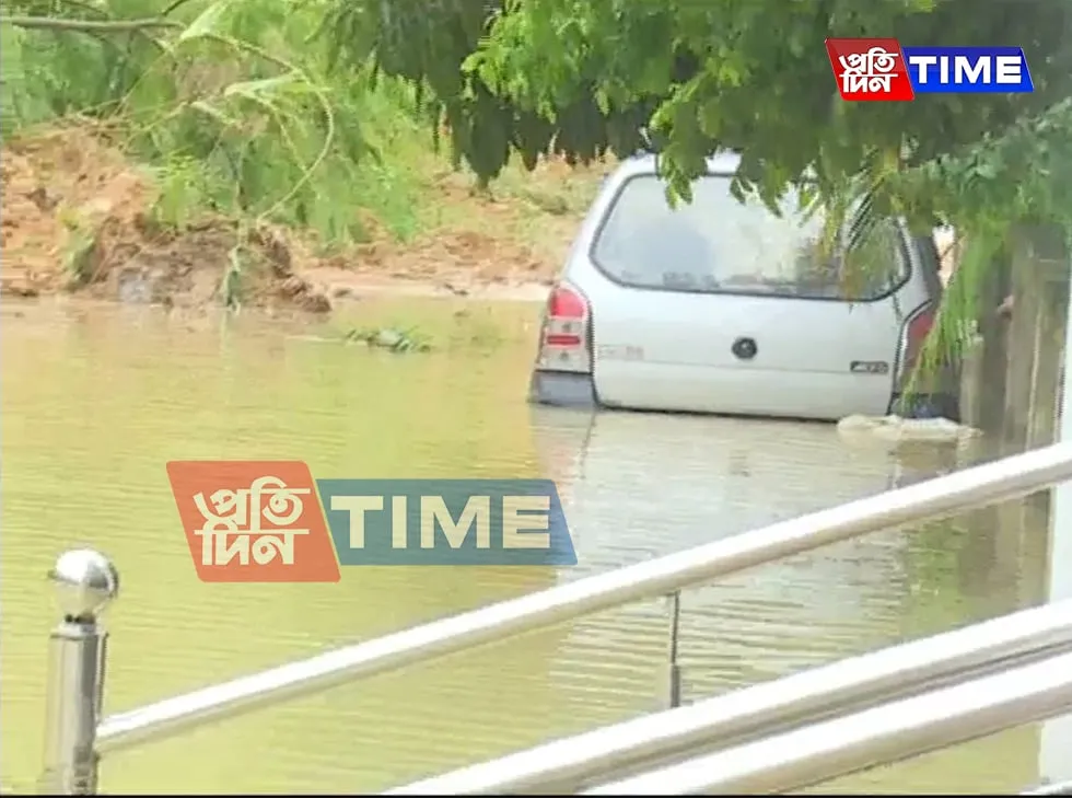 Parking area of New Haflong Railway Station completely under water  