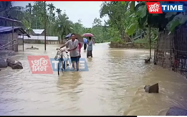 Flood waters in Kampur in Assam  