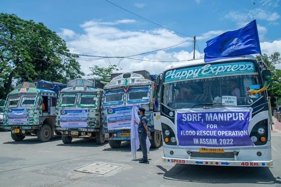 Vehicles carrying relief materials to Assam  