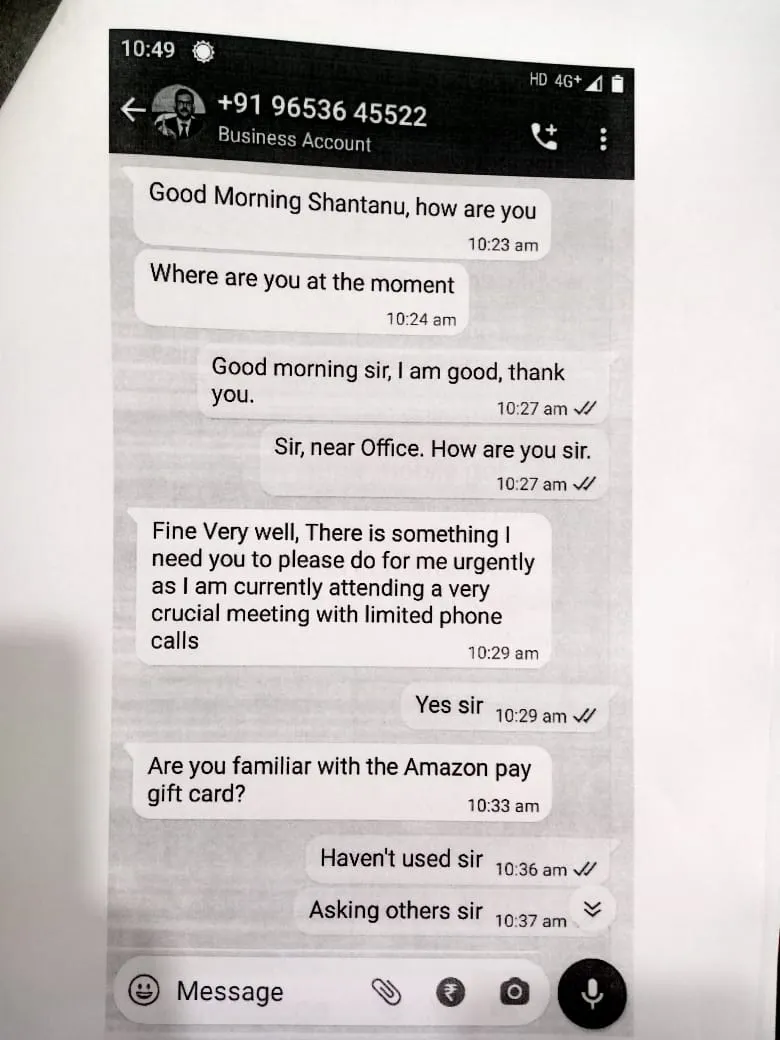 Screenshots of the conversation  