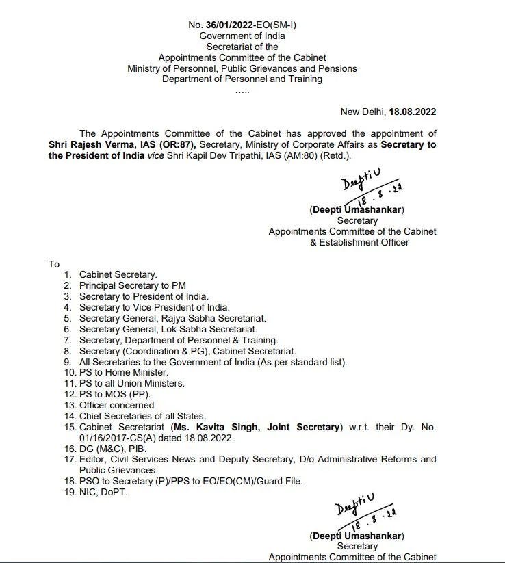 IAS Rajesh Verma appointment notification  