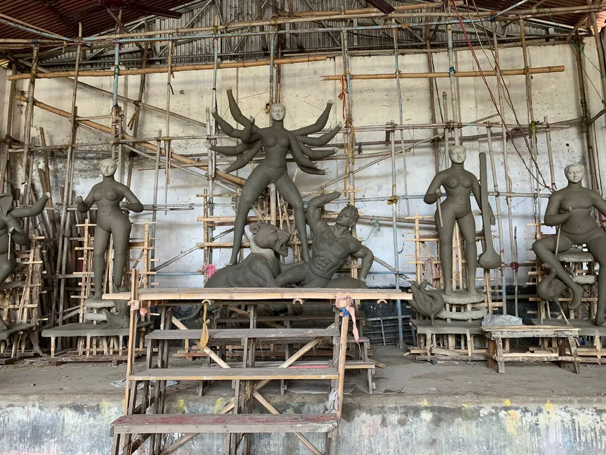 Idols being made at Puja Mandap itself in Restcamp  