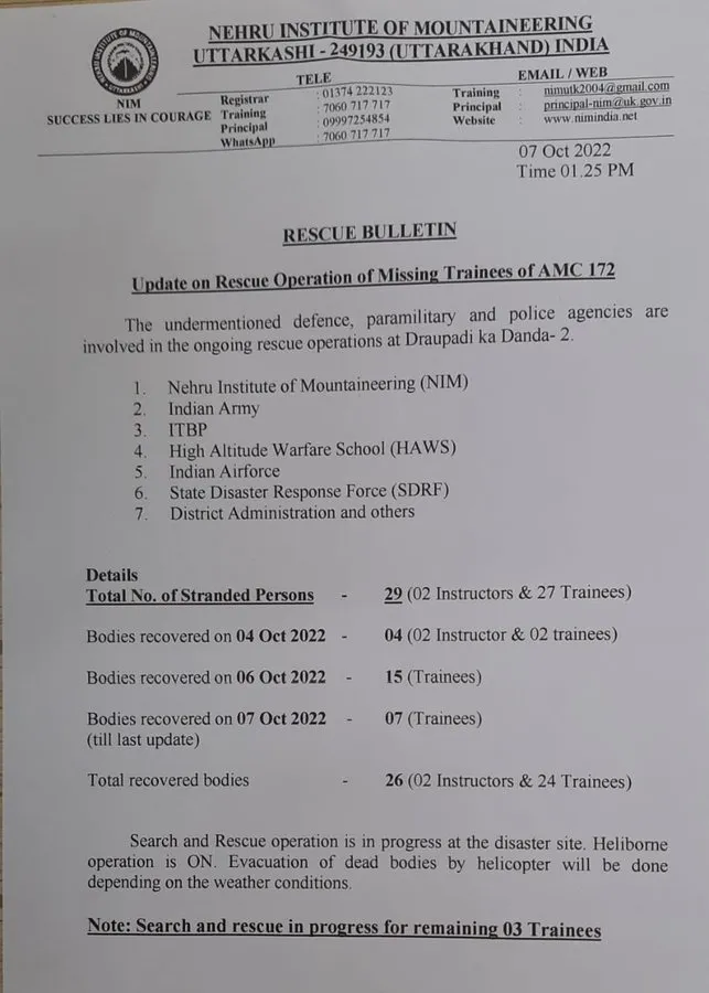 Official notification by the Nehru Institute of Mountaineering (NIM)  