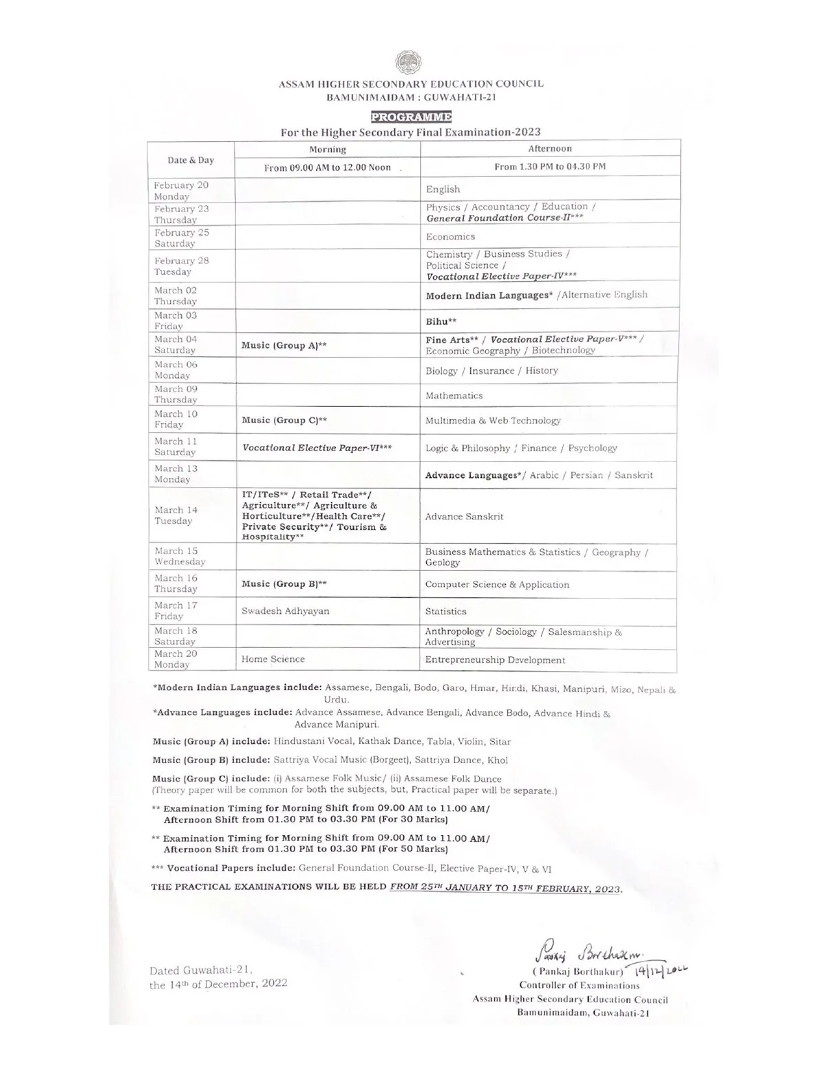 HS Exam Schedule  
