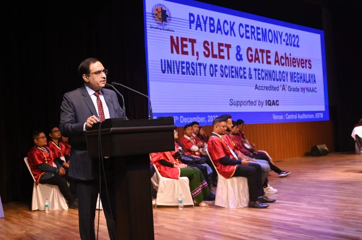 Prof (Dr) V K Ahuja, Vice Chancellor, National Law University and Judicial Academy speaking to students during the Pay Back ceremony  