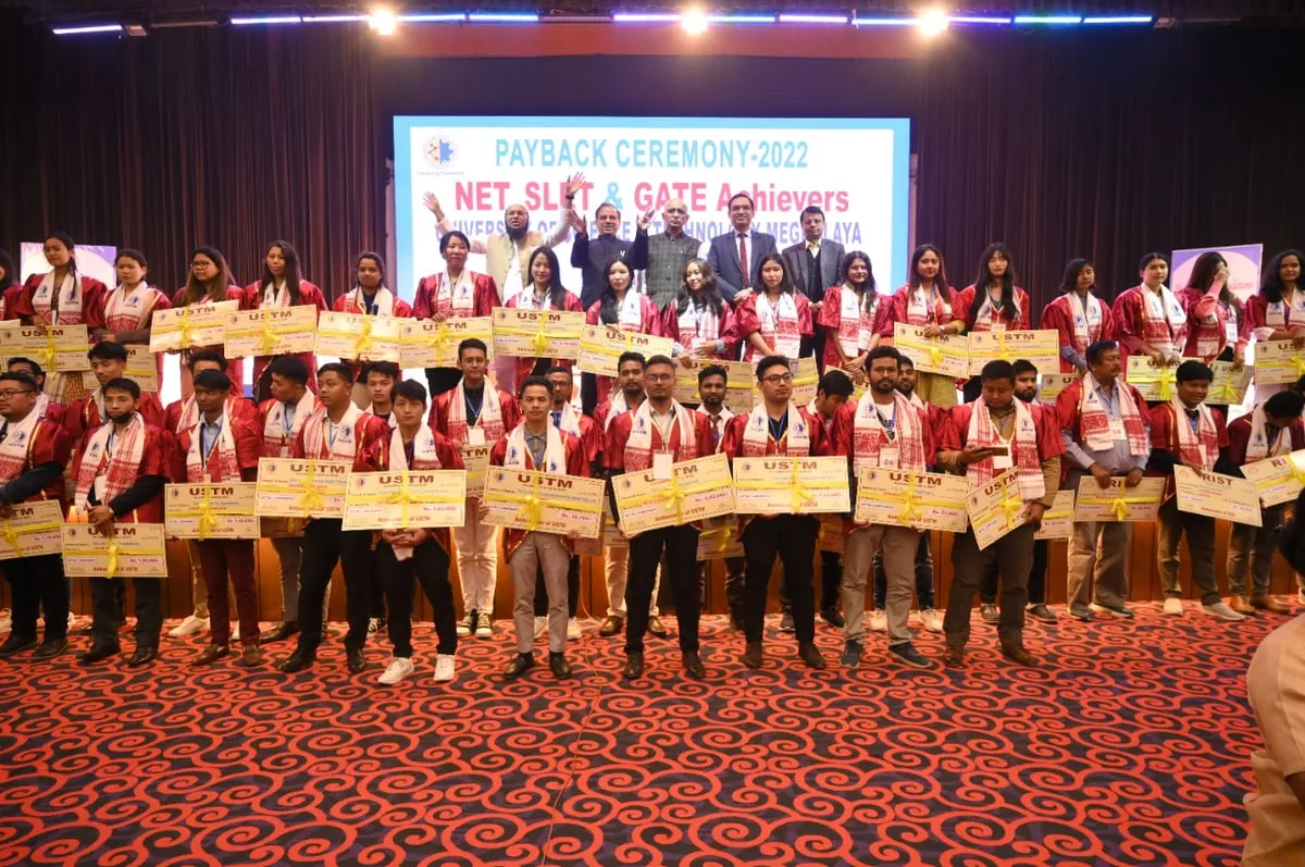 Pay Back policy awardees of USTM with Mahbubul Hoque, Prof GD Sharma, Prof Ganga Prasad Prasain, Prof (Dr) V K Ahuja and Dr RK Sharma after receiving their pay cheques   