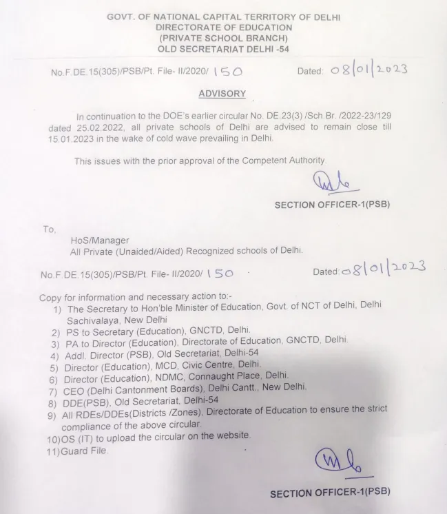 Delhi Govt Urges Private Schools to Remain Close till Jan 15 Over Cold Wave  