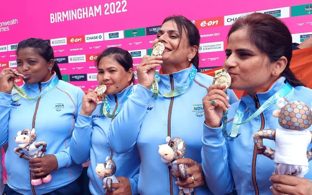 Nayanmoni Saikia (second from left) made history at CWG 22  