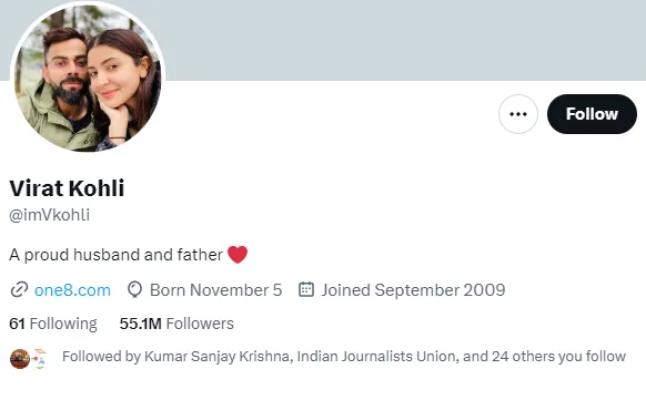 Twitter account of Virat Kohli  