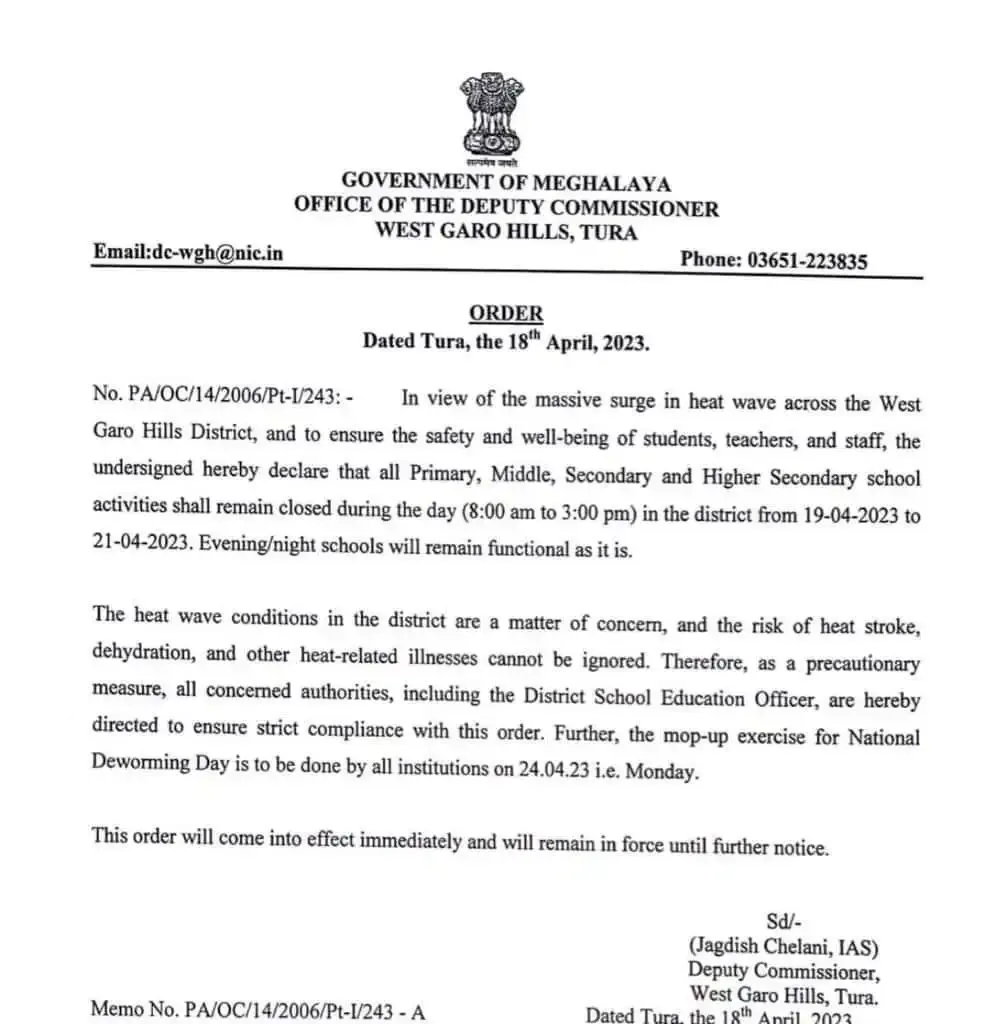Order from the DC of West Garo Hills district  