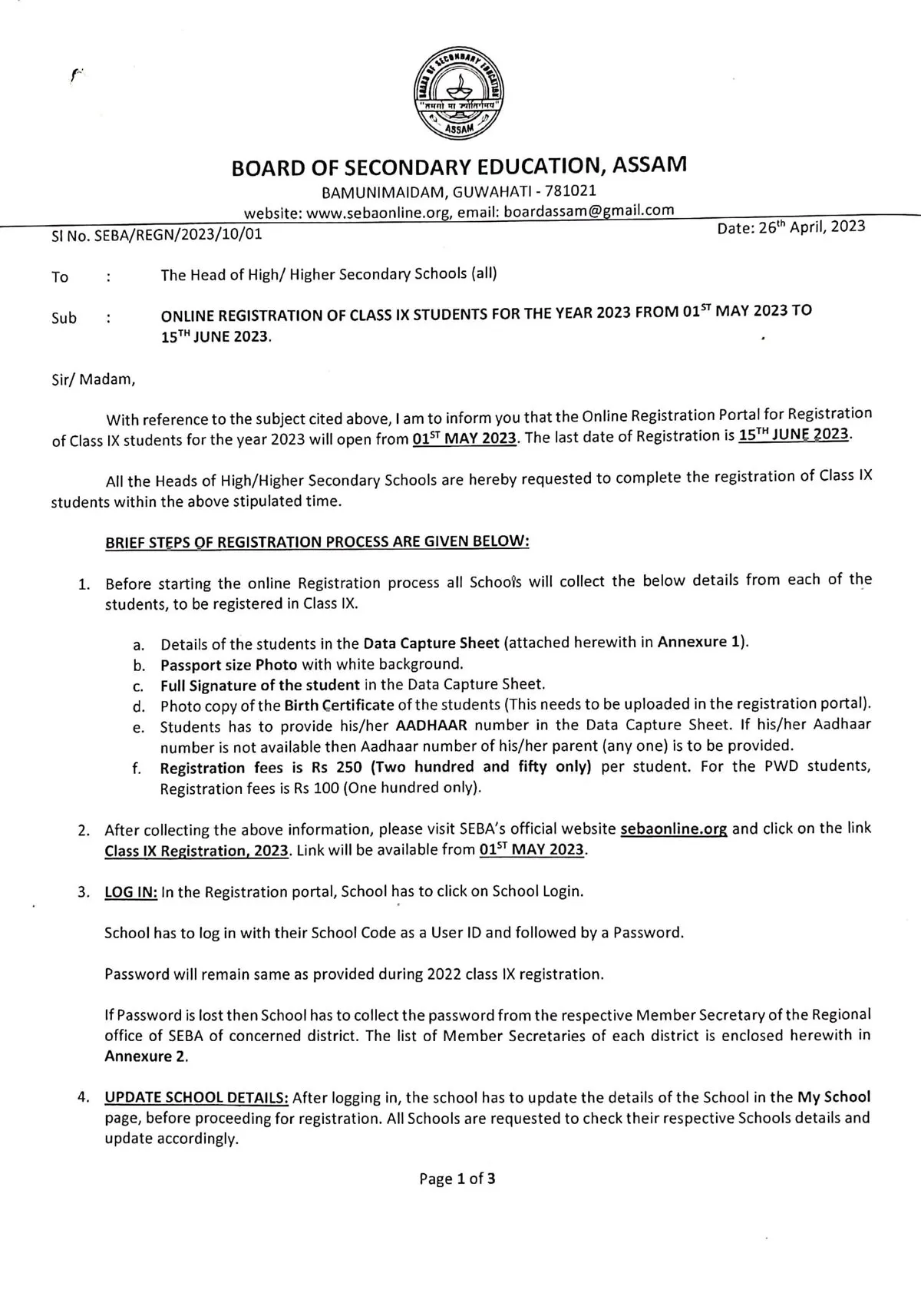 SEBA Notification P1  