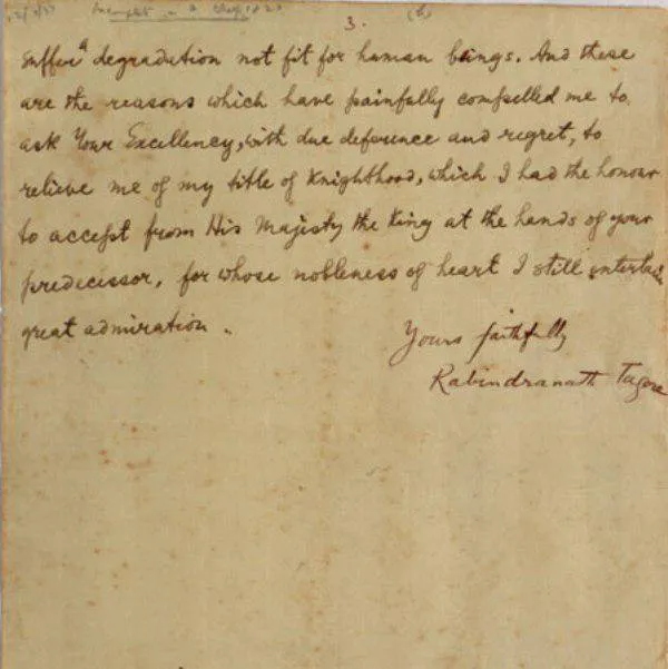 The last part of the handwrittern letter by Tagore  