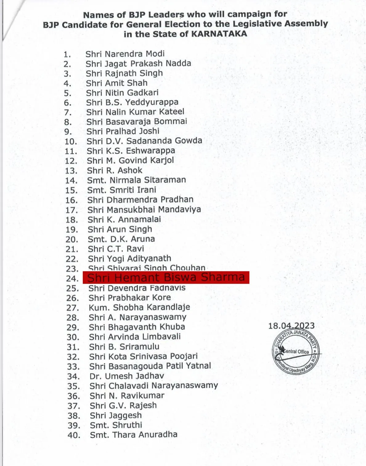 The list  