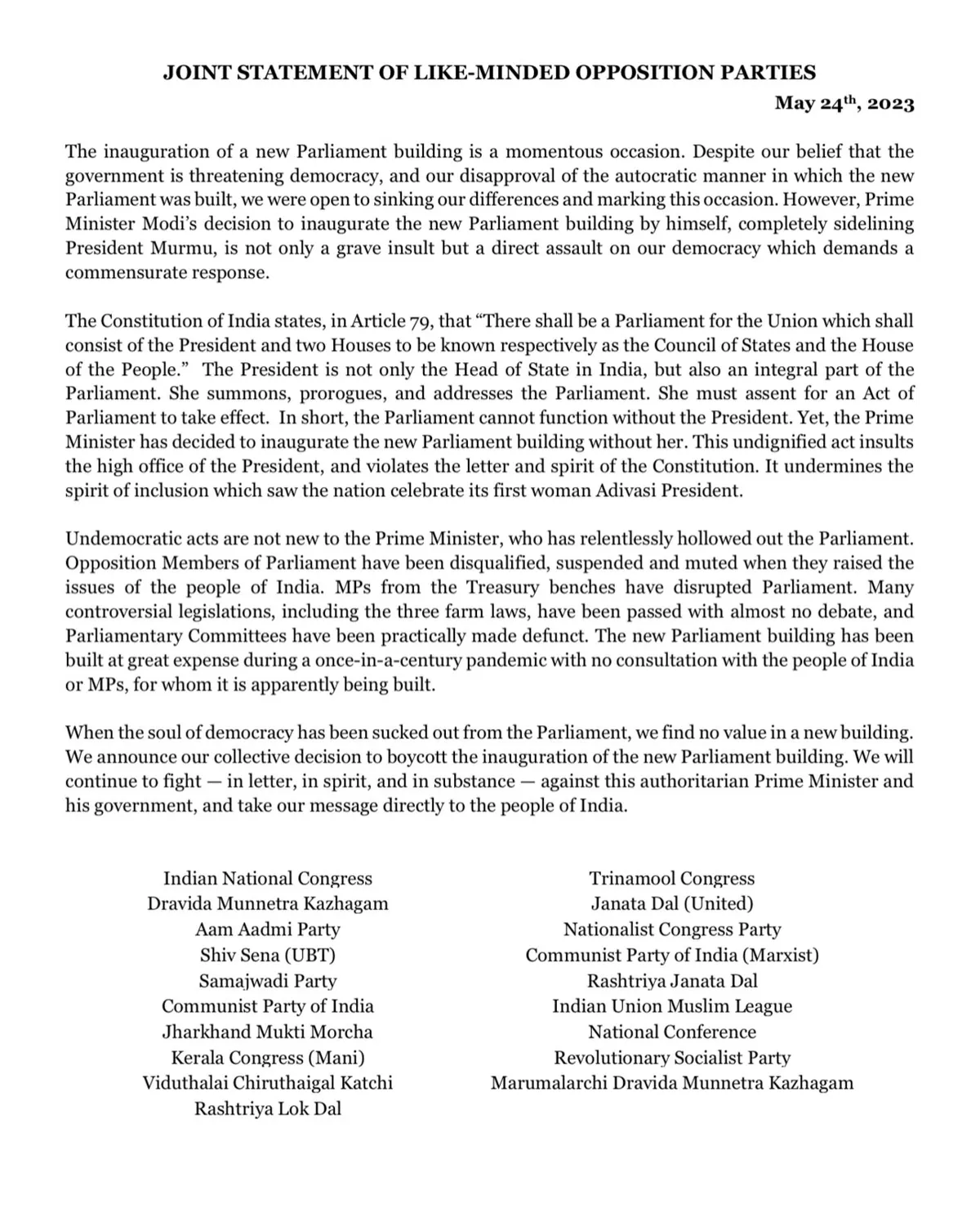The joint statement  