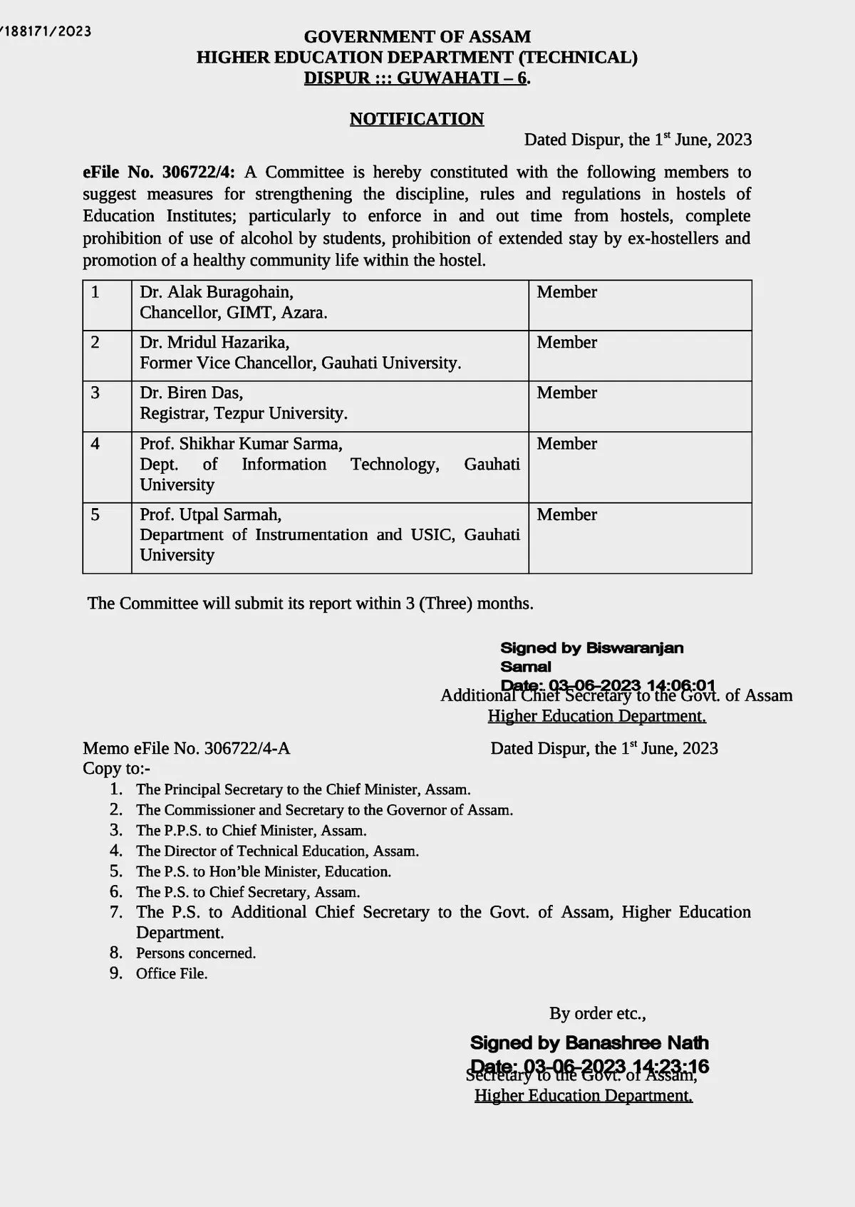 The notice  