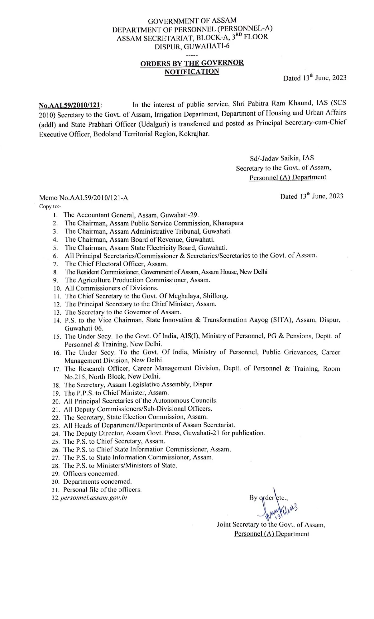 The official notification  