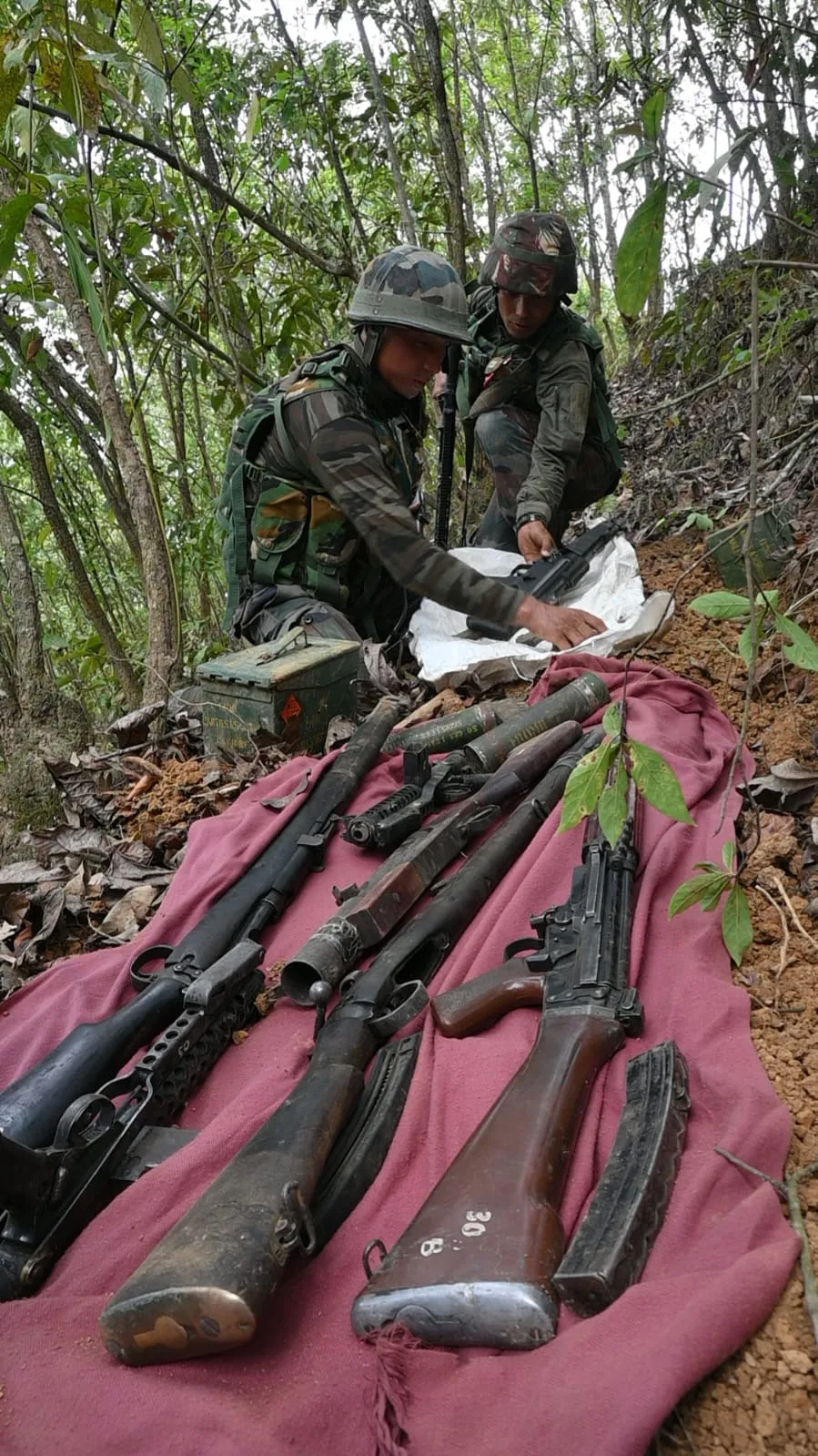 29 weapons (all types- mostly automatic), mortar, hand grenades, small arms ammunition & warlike stores were recovered in Manipur.  