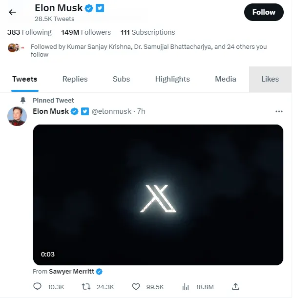 Elon Musk pinned the post on his profile  