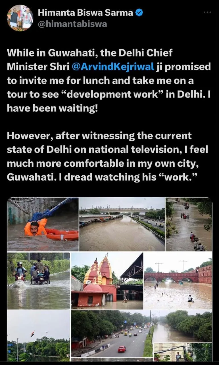 Deleted Tweet of Assam chief minister on Delhi Flood   