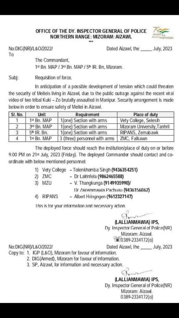 Order issued by Mizoram Police  