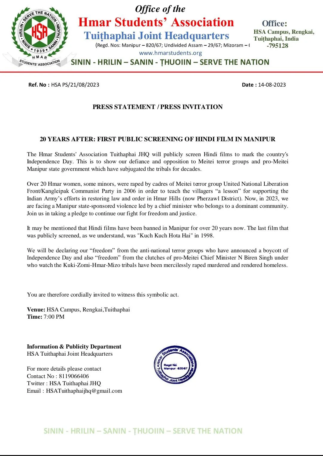 The press release  