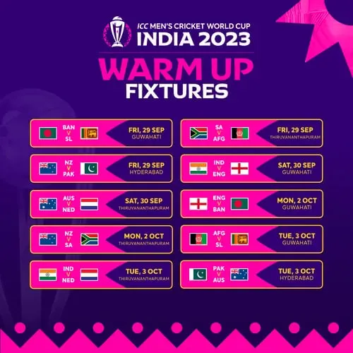 Warm-up matches fixtures  ICC