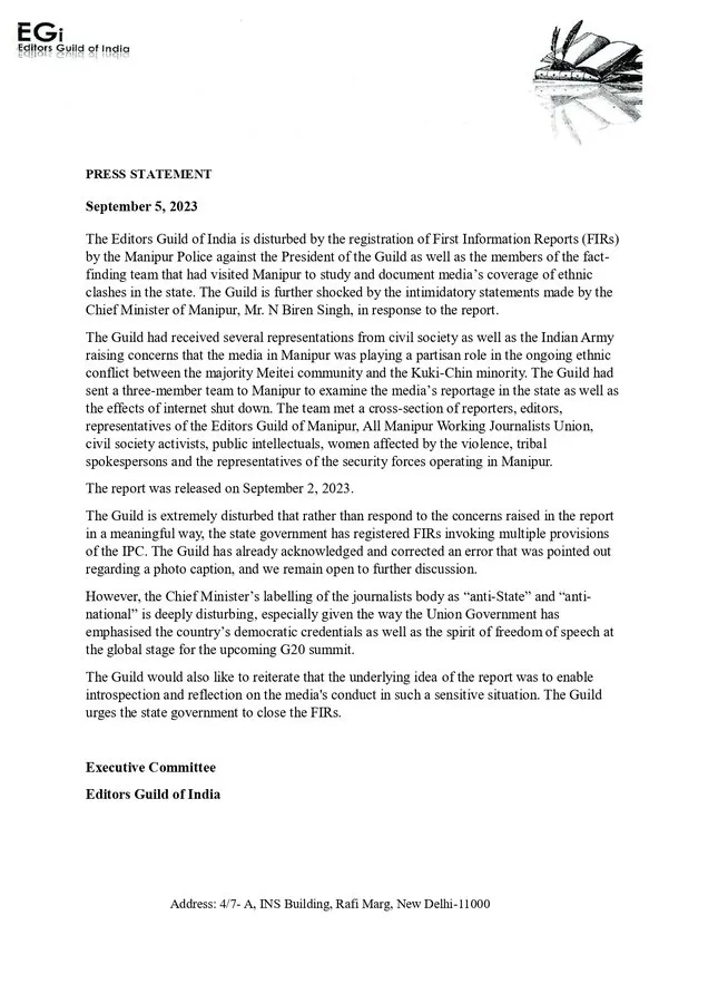 Statement issued by Editors Guild of India  