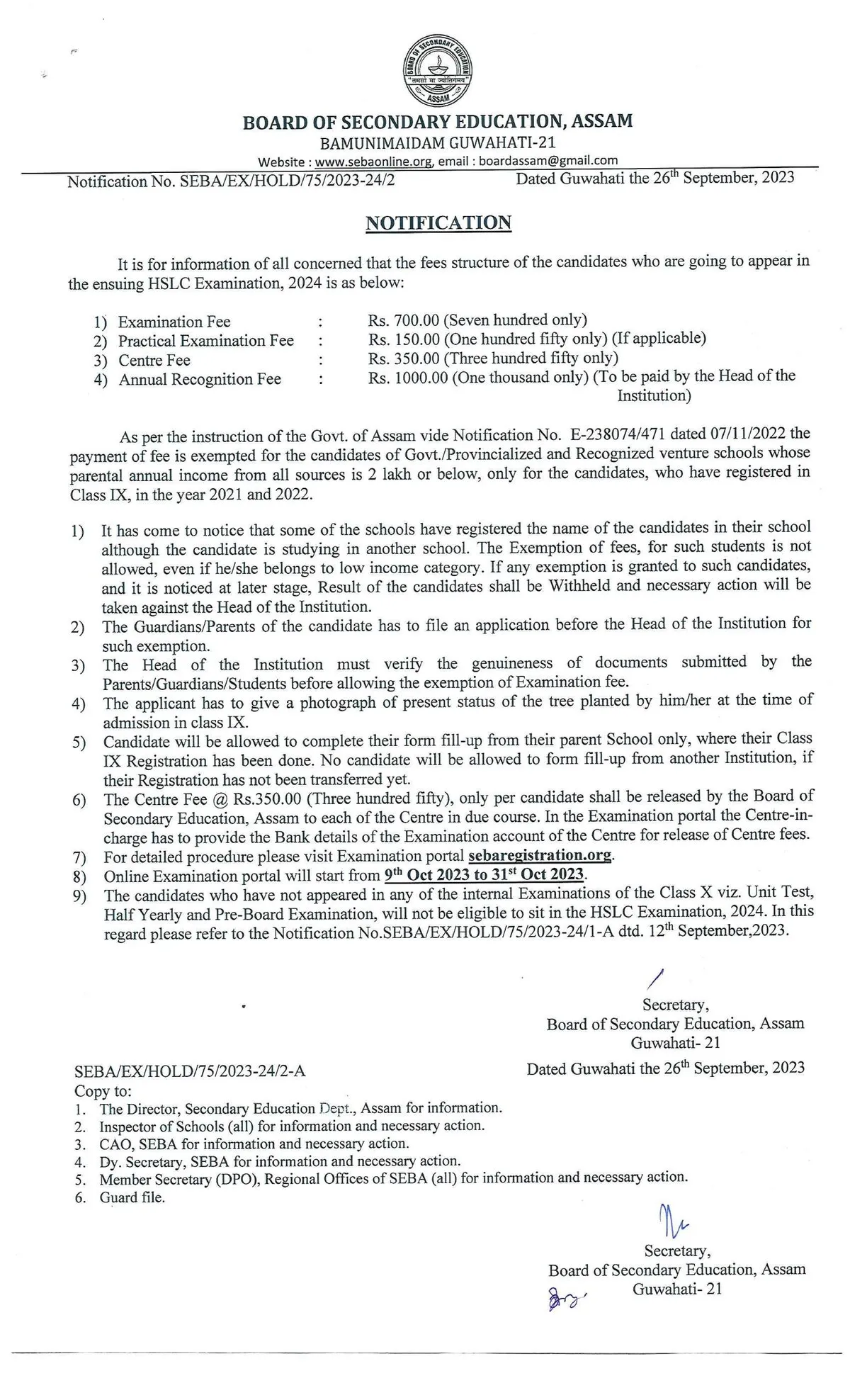 The official notification  
