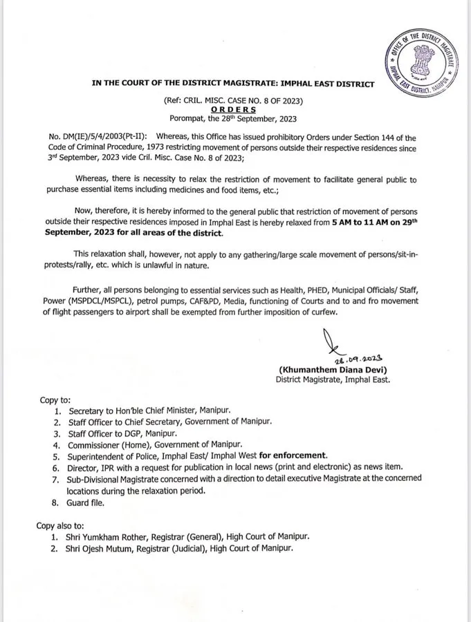 Curfew Restrictions Relaxed in Manipur’s Imphal East | Details Here  
