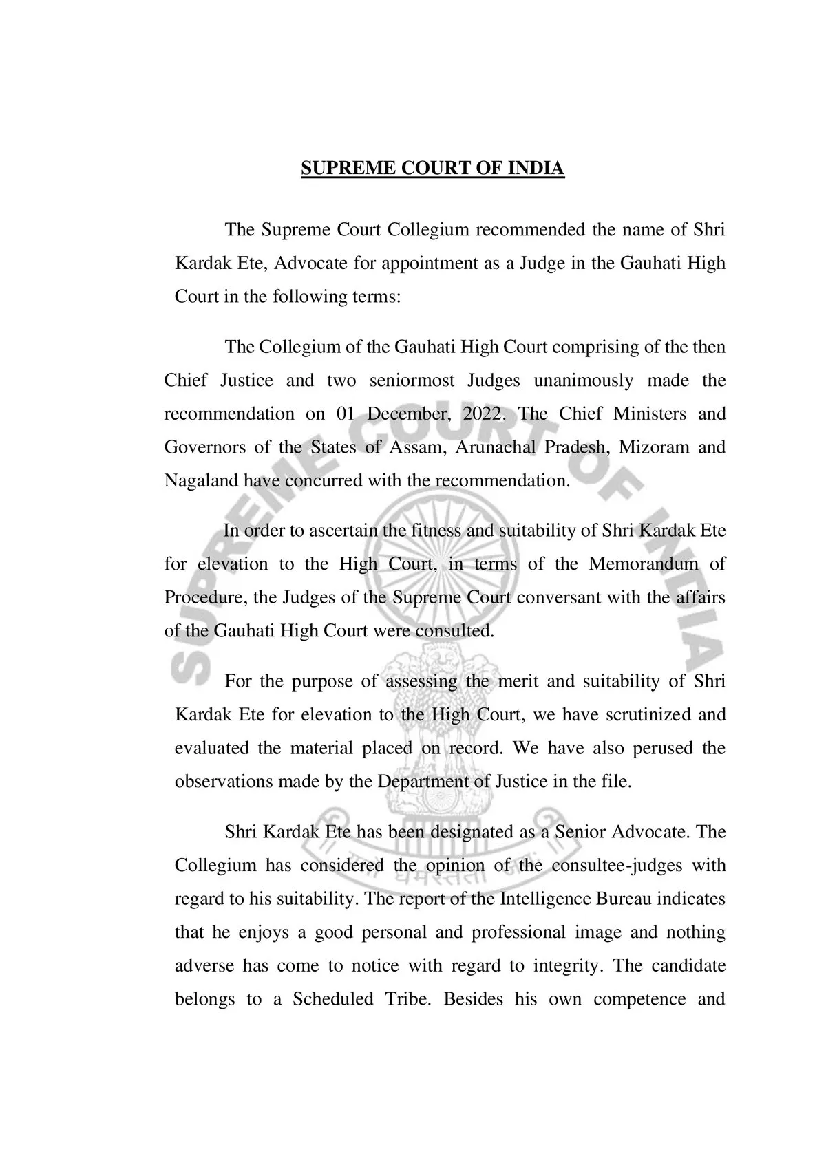 The Supreme Court notification  