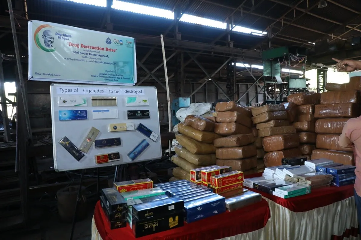 Guwahati: Cigarettes Worth Rs 1.51 Cr, 9000 kg Ganja Destroyed as Part of Campaign 3.0  
