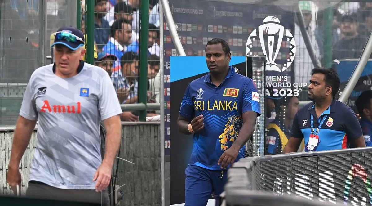 Scenes after Angelo Mathews dismissal  Image: X/ICC Cricket World Cup
