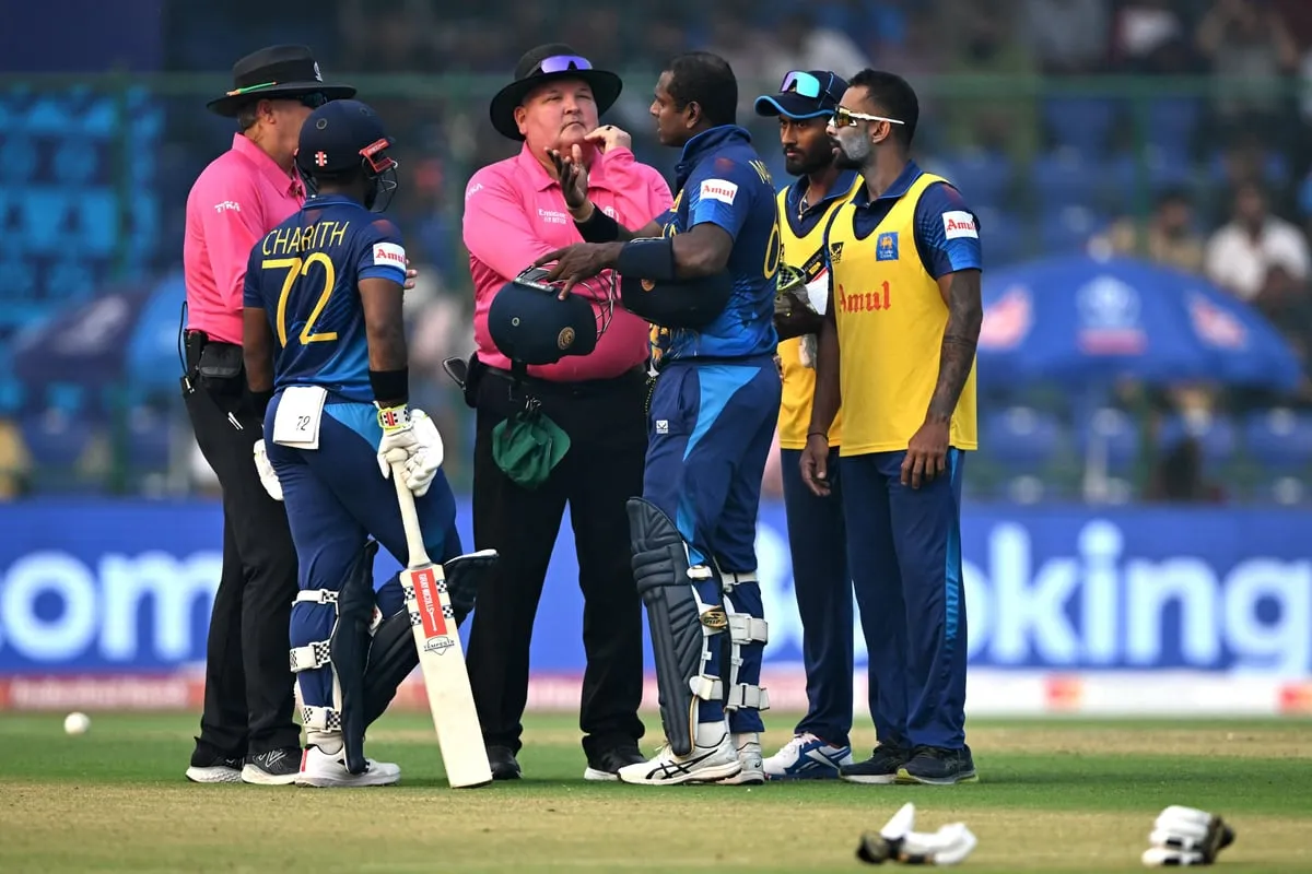 Scenes after Angelo Mathews dismissal  Image: X/ICC Cricket World Cup