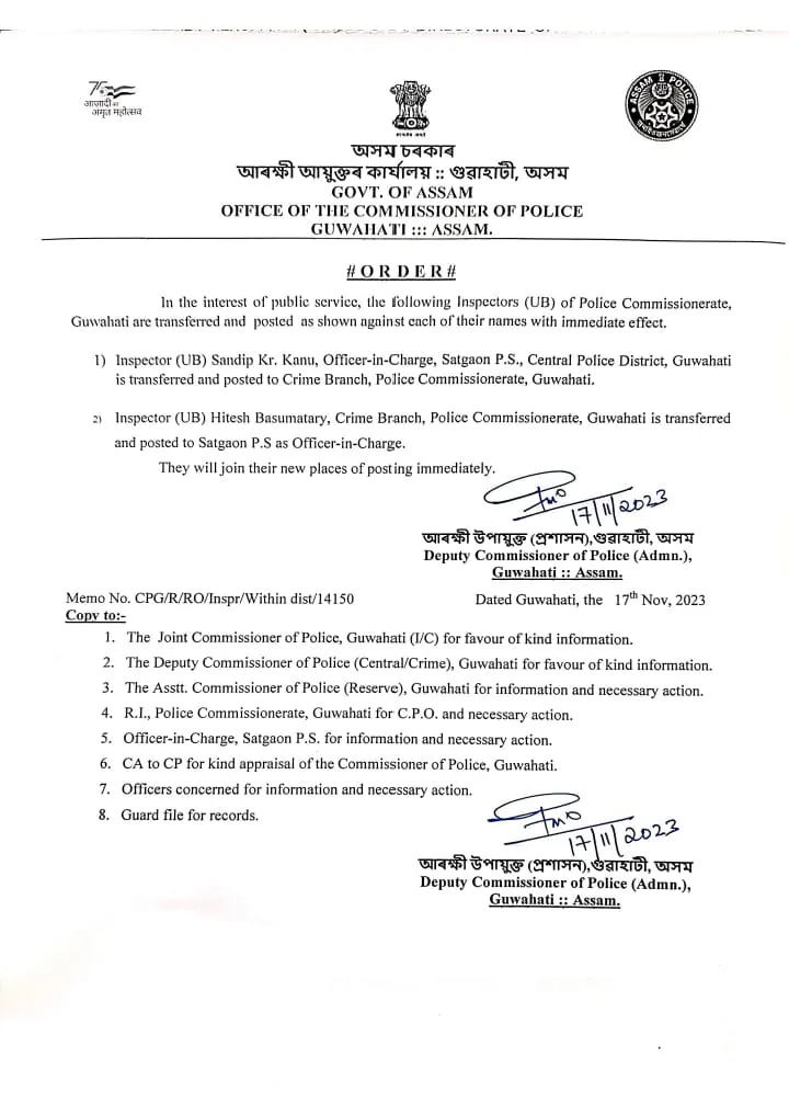 Guwahati: Satgaon OC Sandip Kanu Transferred to Crime Branch  