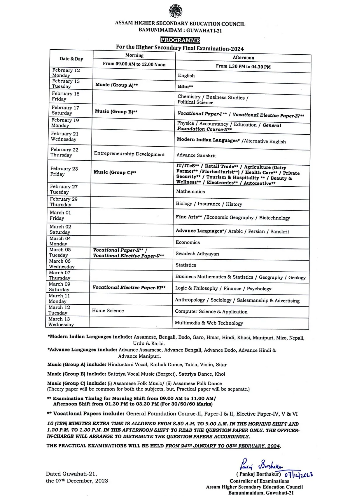 Routine for HS examination 2024  