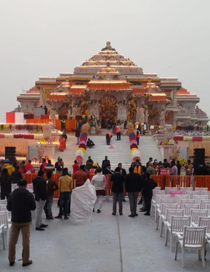 Ram Mandir has been beautifully decorated ahead of Pran Pratishtha today  Image: ANI