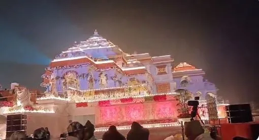 Ram Mandir has been beautifully decorated ahead of Pran Pratishtha today  Image: ANI