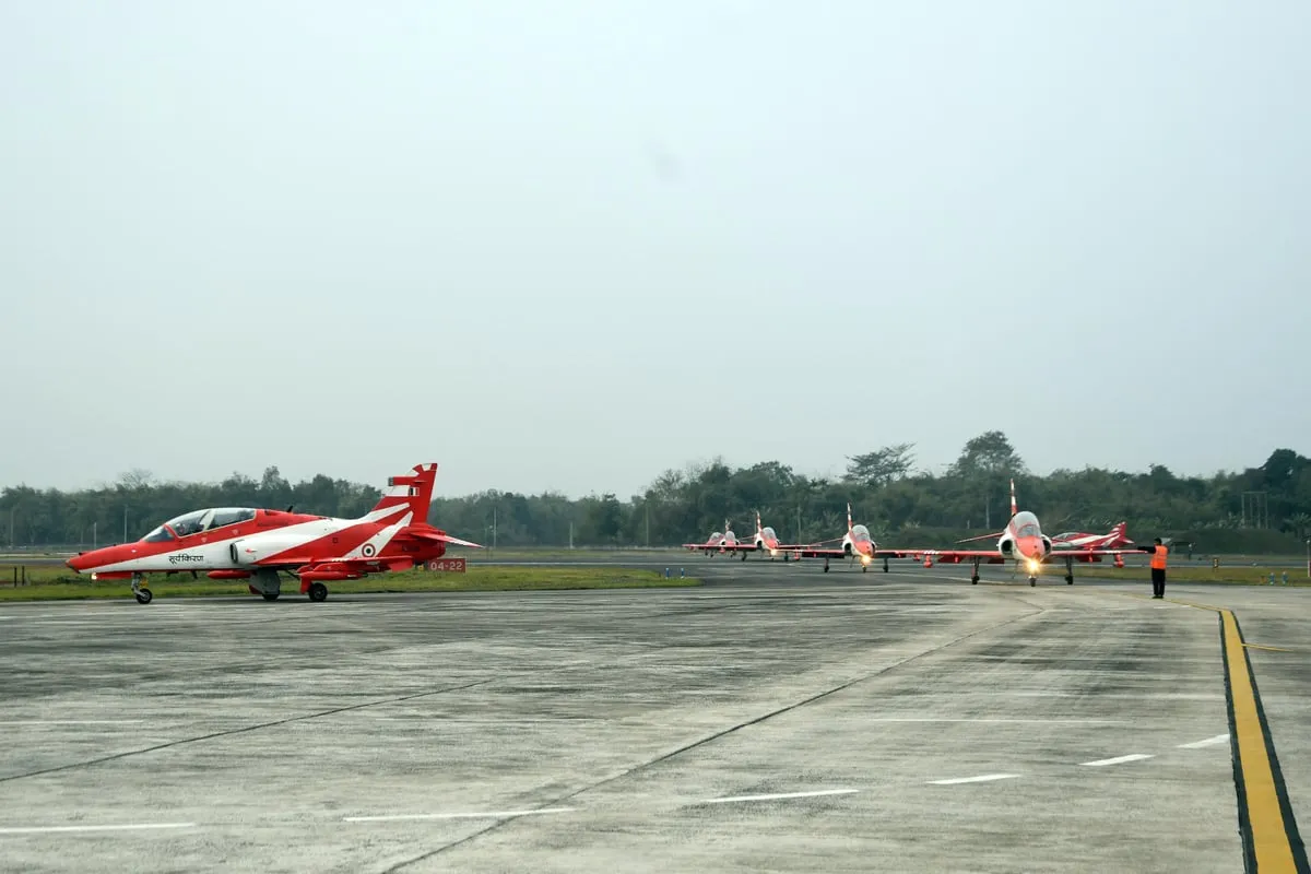 IAF's Surya Kiran Aerobatic Team Paints Jorhat Skies Red  